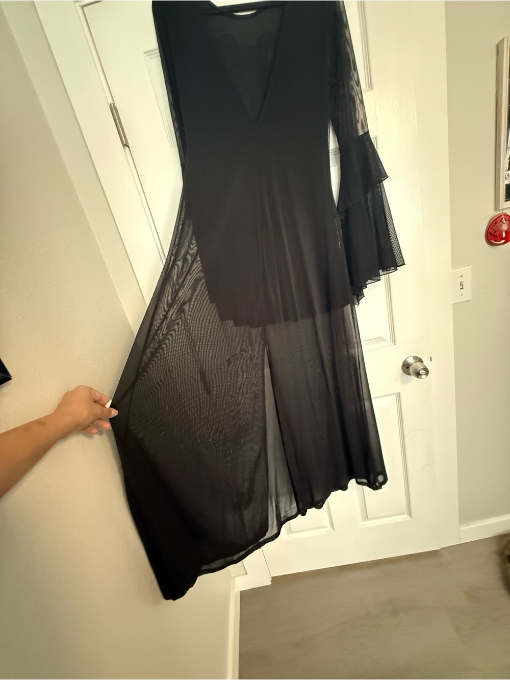 Killstar Black Sheer Mesh Backless Maxi Dress with Velvet Floral Appliqué - Picture 4 of 4